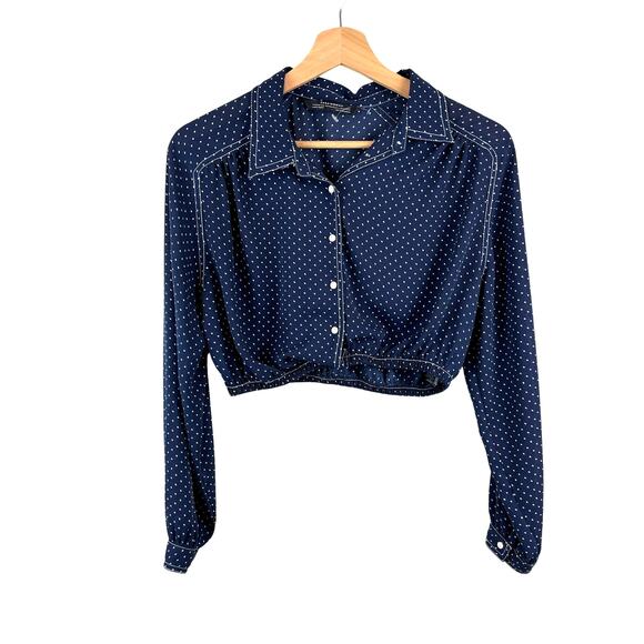 ZARA Polka Dot Crop Top Long Sleeve Western Preppy Academia Chic S - Picture 1 of 5